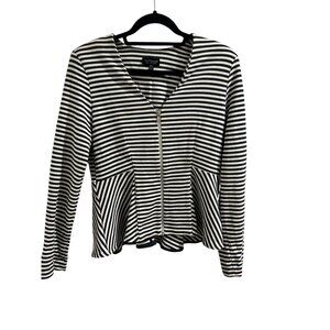 👗 2/$30 👗 Topshop Womens Striped Zip-Up Peplum Jacket Size 10 Black & White